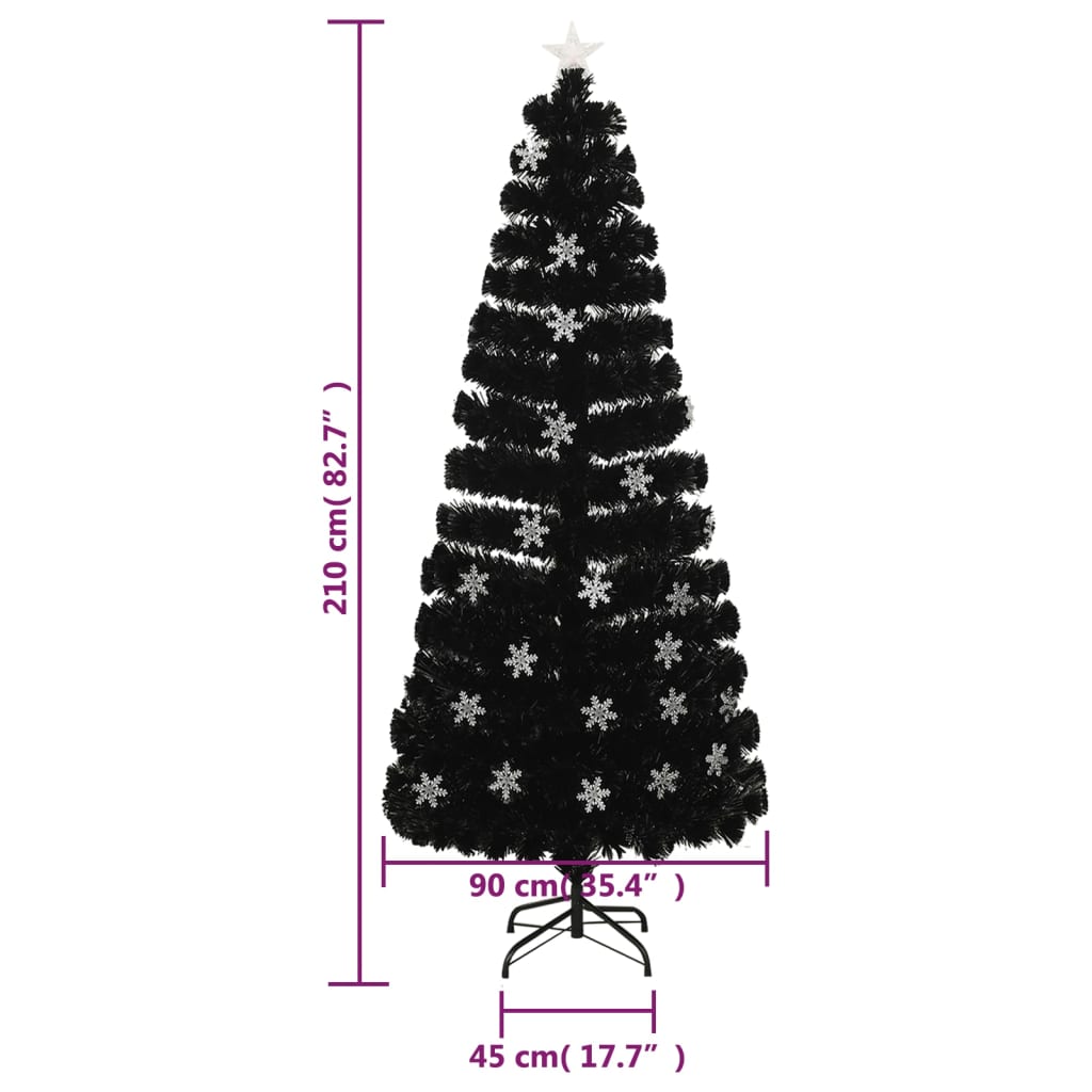 Christmas Tree with LED Snowflakes Black 210 cm Fiber Optic