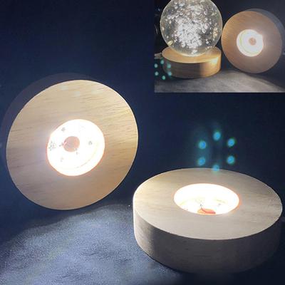 Деревянная подставка с LED-подсветкой, стеклянное украшение из смолы, деревянная основа для ночника, вращающаяся подставка для дисплея с LED-подсветкой