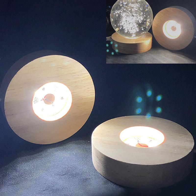 Wooden Led Light Display Base Glass Resin Art Ornament Wooden Night Lamp