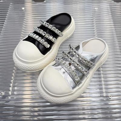 Летние новые тяжелой промышленности стразы маффин толстоподошвенные повседневные верхняя одежда сумка голова полушлепанцы женские