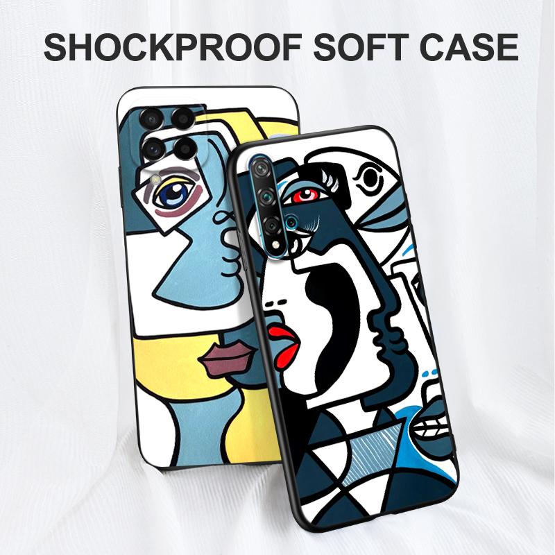 Black tpu Case For Huawei P30 Lite P30 Pro P40 LITE E P Smart 2020 Cover Picasso abstract Art painting