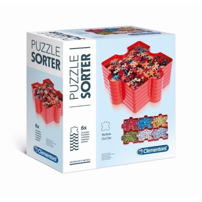 Boîte de tri pour puzzle - clementoni - multicolore - 6 compartiments de rangement en forme de pièce de puzzle