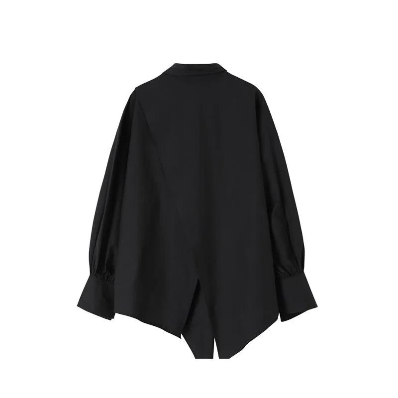 Женская рубашка корейская мода свободная тонкая винтажная блузка с сплошным лацканом длинный рукав простая рубашка пара одежда топы