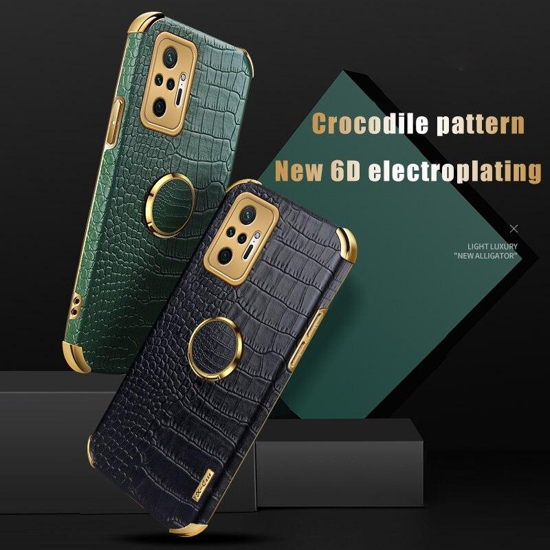 Кожаный чехол для телефона с кольцом-подставкой и 6D покрытием для Xiaomi Redmi Note 10 9 Pro 10S 9S POCO X3 Pro NFC, мягкий чехол для телефона с гальваническим покрытием, противоударный корпус
