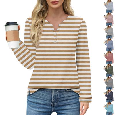 Жен. Футболка Футболка Пуговицы Цветочный принт Длинный рукав Повседневные Выходные Мода Классический Классический V-образный вырез Обычный Топ