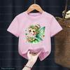 Kawaii Girls Tshirts Fairy Tale Butterfly Graphic Print Toddler Tshirt Fashion Harajuku Girls Pink Short sleeved Tops