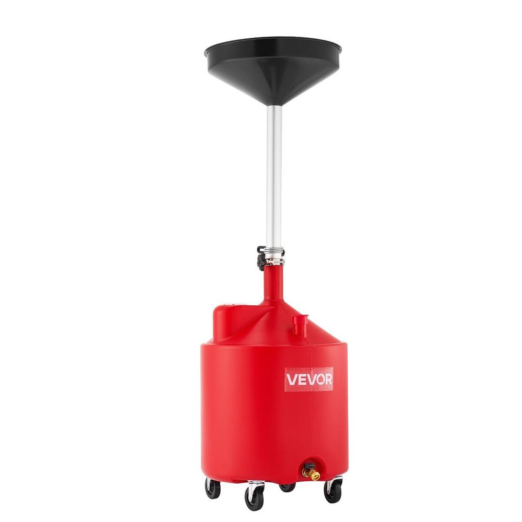 68L Waste Oil Drain Tank, Industrial Fluid Drain Tank with Adjustable Funnel Height, Portable Oil Drainer with Wheels, Fluid Fuel Transfer Drainage