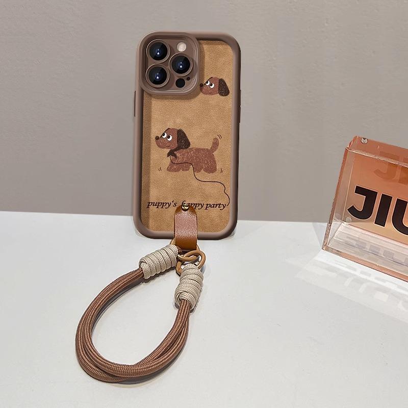 Милый шнурок с изображением щенка, подходящий для Apple 15, чехол для мобильного телефона Maillard Iphone14PRO Retro Lambskin X Anti-Fall