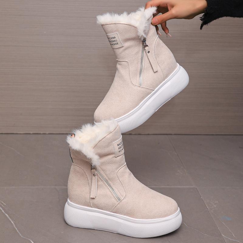 Chunky Platform Wedge Heel Furry Ankle Boots Women 2025 Winter Side Zip Thick Bottom Fluffy Fur Snow Boots Warm Plush Suede Shoe