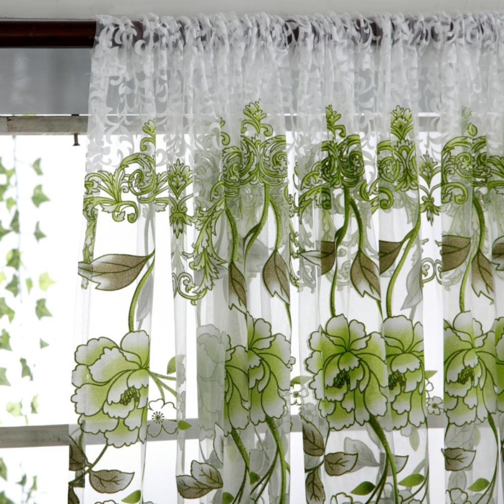 Gauze Peony Tulle Curtain Elegant Transparent Curtain Modern Sheer Curtains  Home Decoration