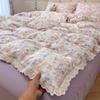 Double Yarn Bed Four-piece Set Hollow Lace Skin-friendly Breathable Comfortable Washed Bed Sheet Quilt Cover Pillowcase Set