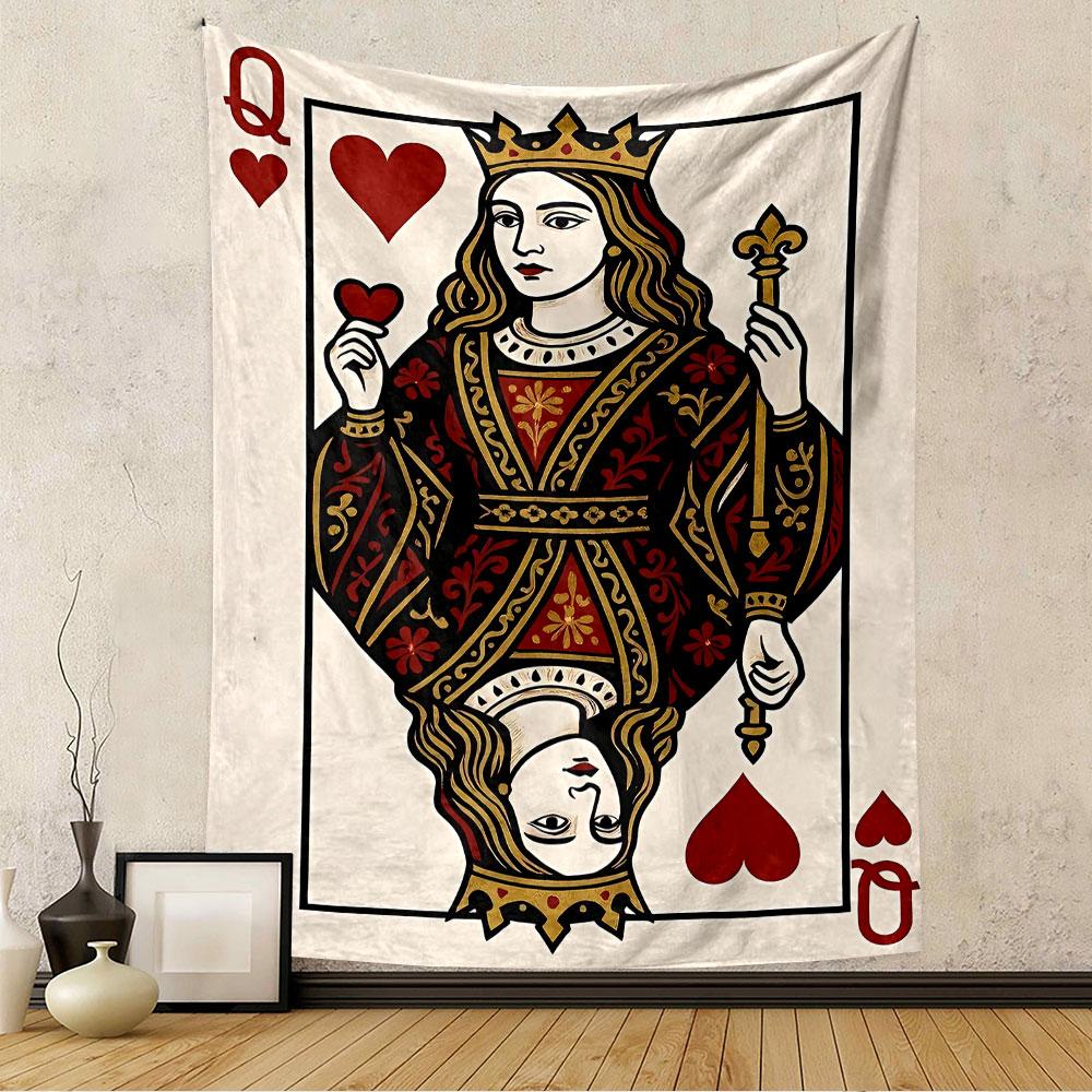 Queen of Hearts Tapestry Wall Hanging, Red Playing Card Art, Casino Wall Decor for Bedroom Living Room Dorm