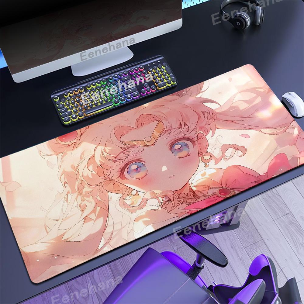 XXL Office Computer Lockedge Desk Mat S-Sailor M-Moon Mouse pad Table Keyboard Big Pink Black Pad Laptop Cushion Girls Bedroom