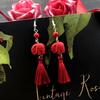 Классические модные красные киноварные серьги с бахромой, ретро романтичные серьги с розой, женственные универсальные свадебные серьги