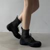 Версия из коровьей кожи~ Функциональные ветрозащитные спортивные ботинки на толстой подошве с ремешком, эластичные носки-ботинки, эластичные тонкие ботинки корейской версии, черные короткие ботинки женские