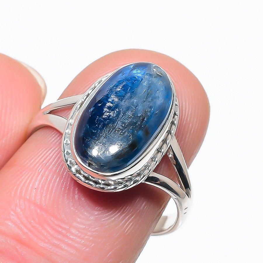 Подарочное кольцо из чистого серебра 925 пробы с натуральным кианитом ручной работы S.9 e2c67