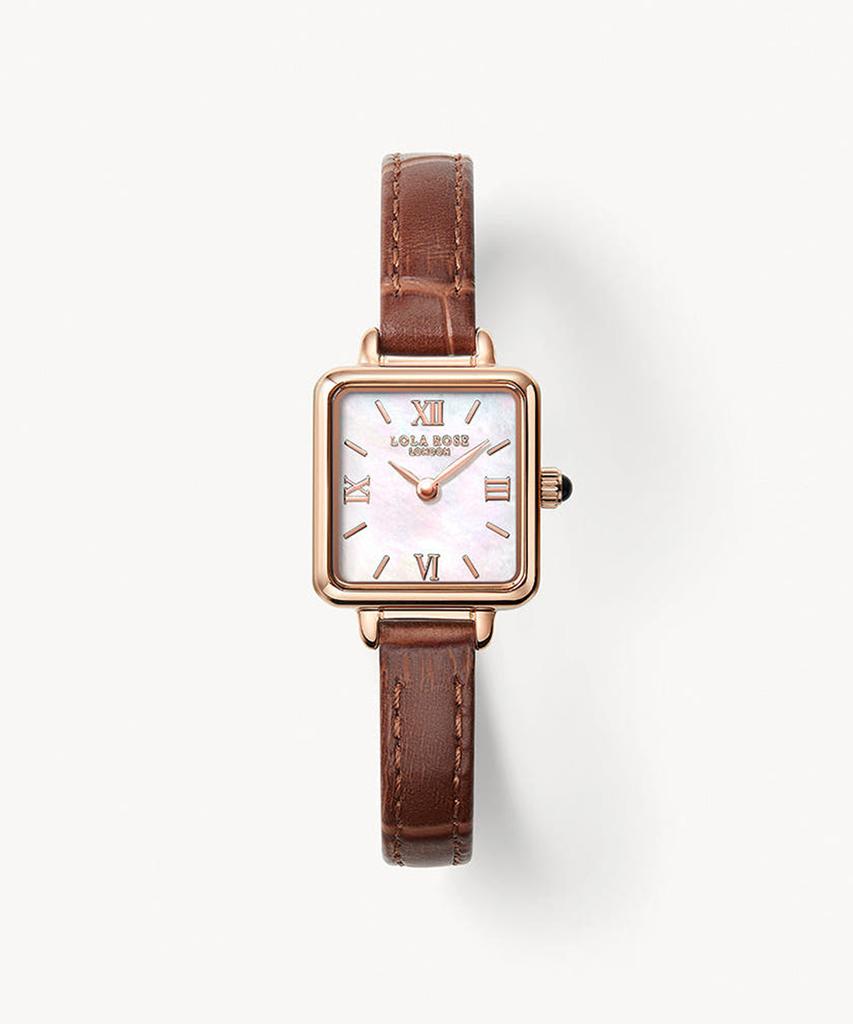 Lollalojeu Cube Mother-Of-Pearl Brown Leather Women'S Watch