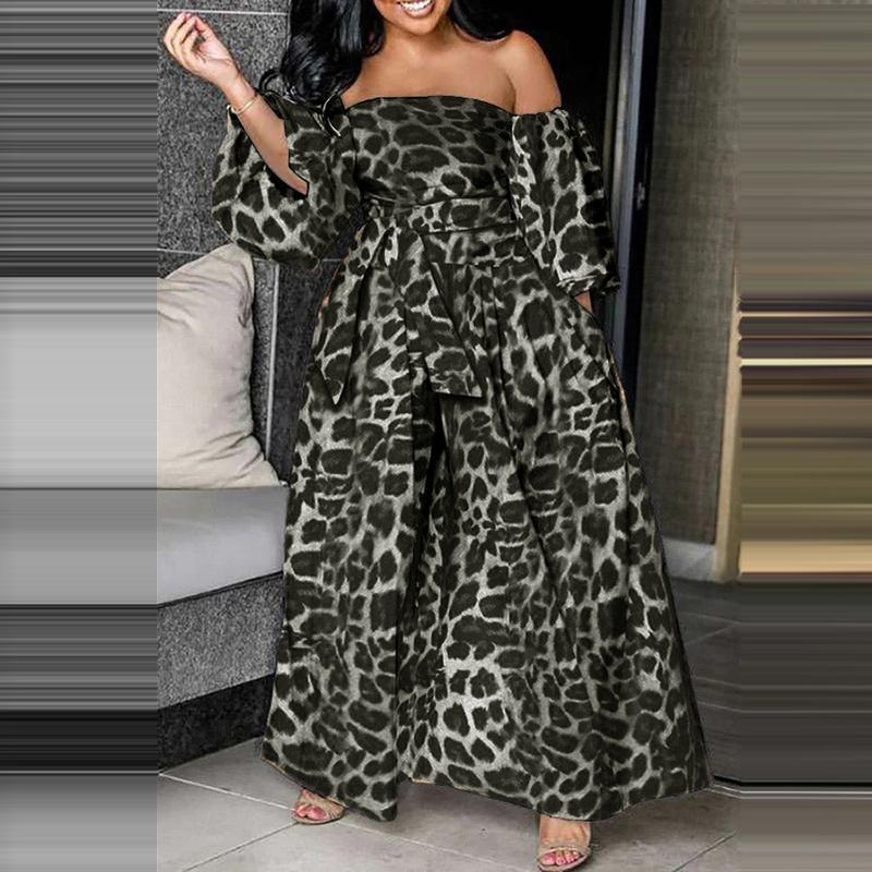 Женские платья больших размеров с открытыми плечами и леопардовым принтом, рукав 3/4