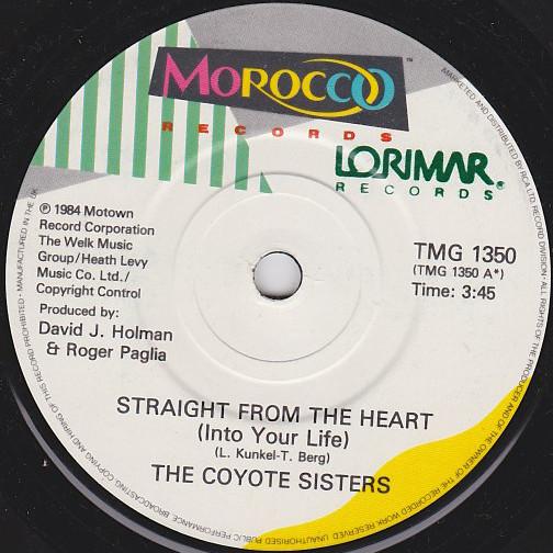 7-дюймовая пластинка COYOTE SISTERS Straight From The Heart Into Your TMG1350 Morocco Records 1984 UK Dance Electronica Б/у