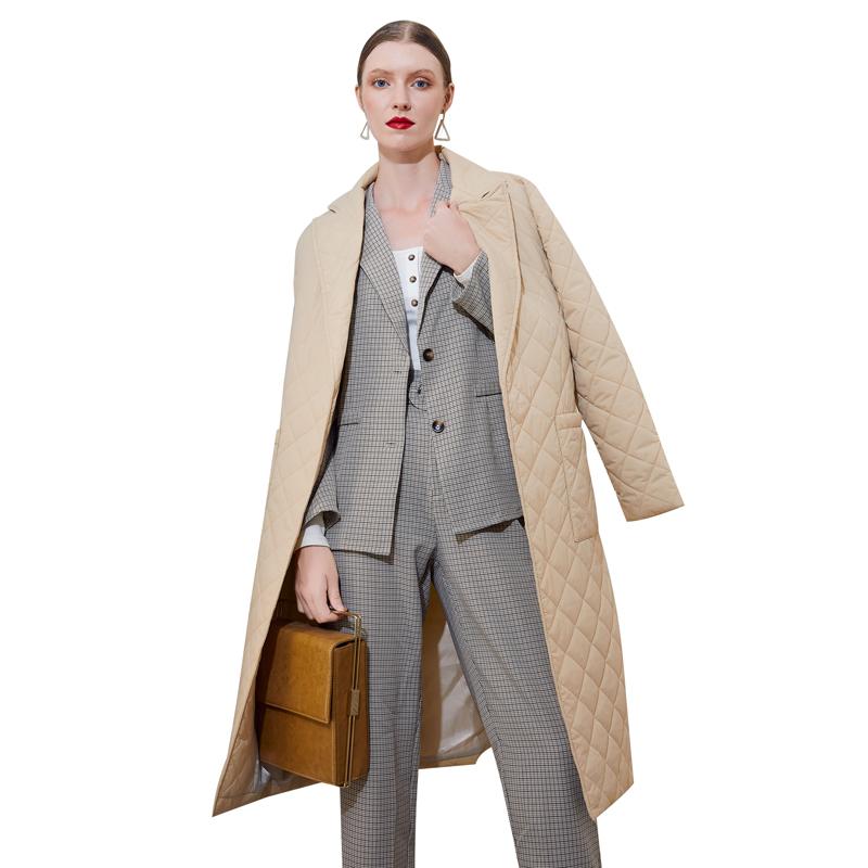 Simplee длинное прямое зимнее пальто с ромбическим узором, повседневные женские парки с поясом и глубокими карманами, стильная верхняя одежда с воротником на заказ