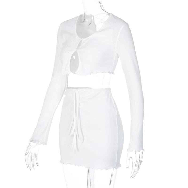 Tooxika Новый весенне-летний комплект с длинными рукавами, перекрестными бретелями и открытой рубашкой, футболка и короткая юбка