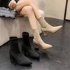 Модные женские вязаные ботильоны женские повседневные туфли на квадратном каблуке женские уличные туфли женские повседневные ботинки челси 2024