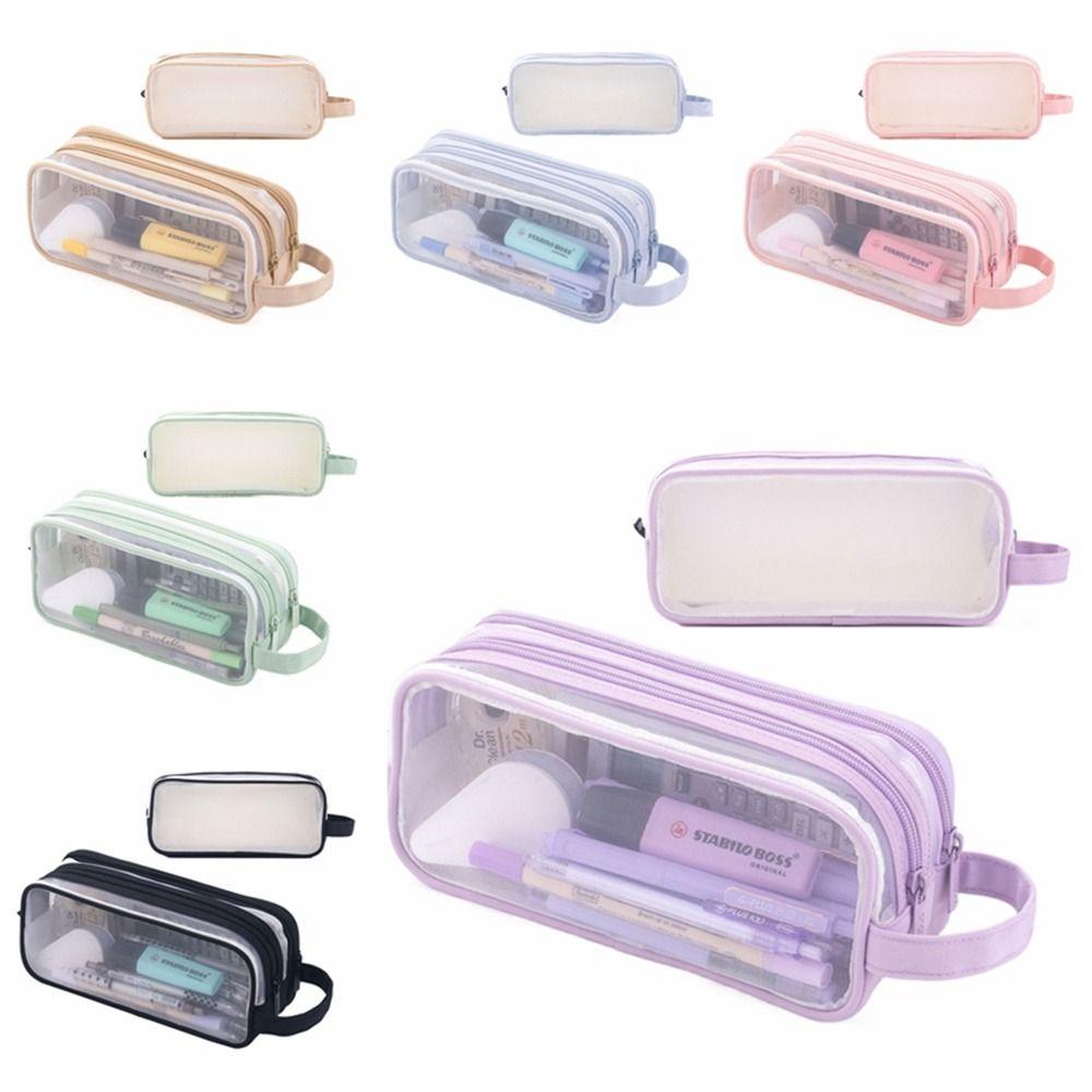 Большой сетчатый пенал с двумя отделениями, сумка для маркеров, органайзер для канцелярских принадлежностей, прозрачная многоцветная сумка для карандашей, косметичка