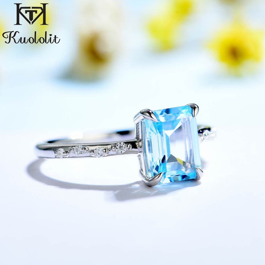 Nautral Blue Topaz Moissanite Gemstone Rings for Women 925 Sterling Silver Promise Wedding Engagement Designer Jewelry
