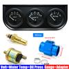 3 IN 1 Triple Gauge Kit 12V 52mm VOLT+Water Temp Meter+Oil Pressure Gauge+Sensor Temperature Radiator Hose Adapter 26MM-40MM