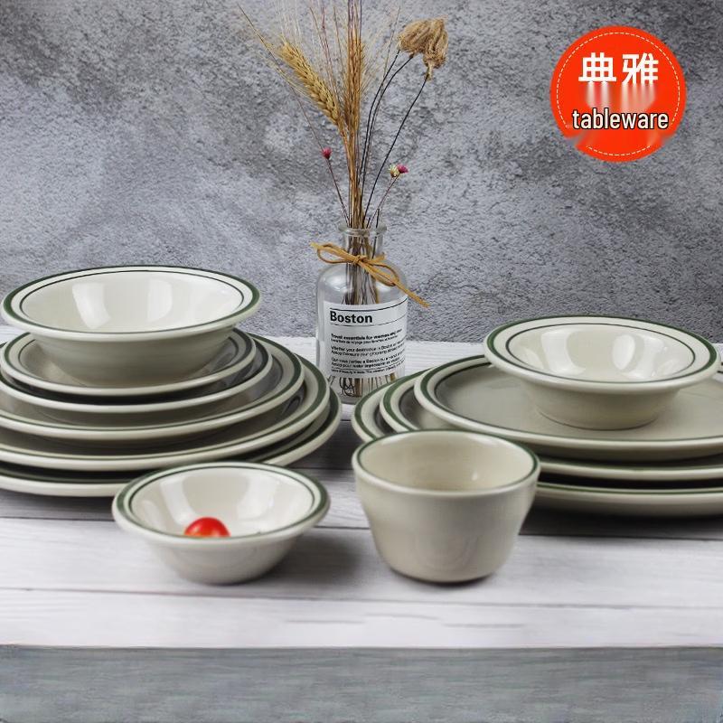 Abay European Green Double-Line Ceramic Soup Plate