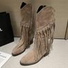 Suede Women High Boots Tassels Fashion Chunky Shoes Knee High Snow Chelsea Botas Winter  New Trend Woman Designer Zapatos