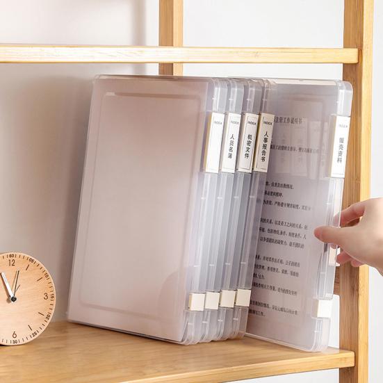 Коробка для файлов с крышкой Видимая конструкция с пряжкой Хорошая гибкость Легко чистится Пыленепроницаемый Прозрачный футляр для бумажных файлов формата A4 Офисные принадлежности