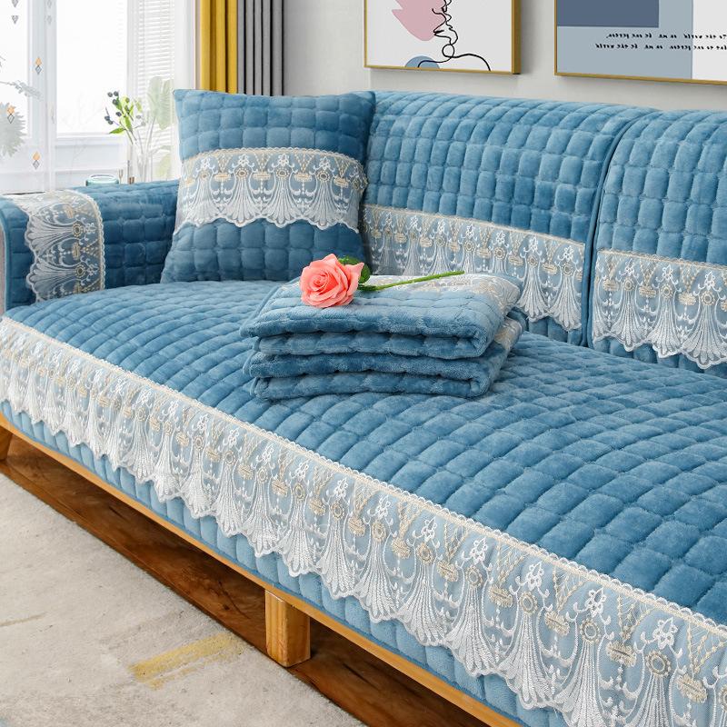 Winter Plush Sofa Cushion Modern Simple Seat Cushion Thickened Non-slip Leather Sofa Cover Winter Cover Cloth European Style