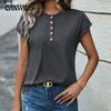 Летняя однотонная футболка с пуговицами, женские топы, однотонная футболка
