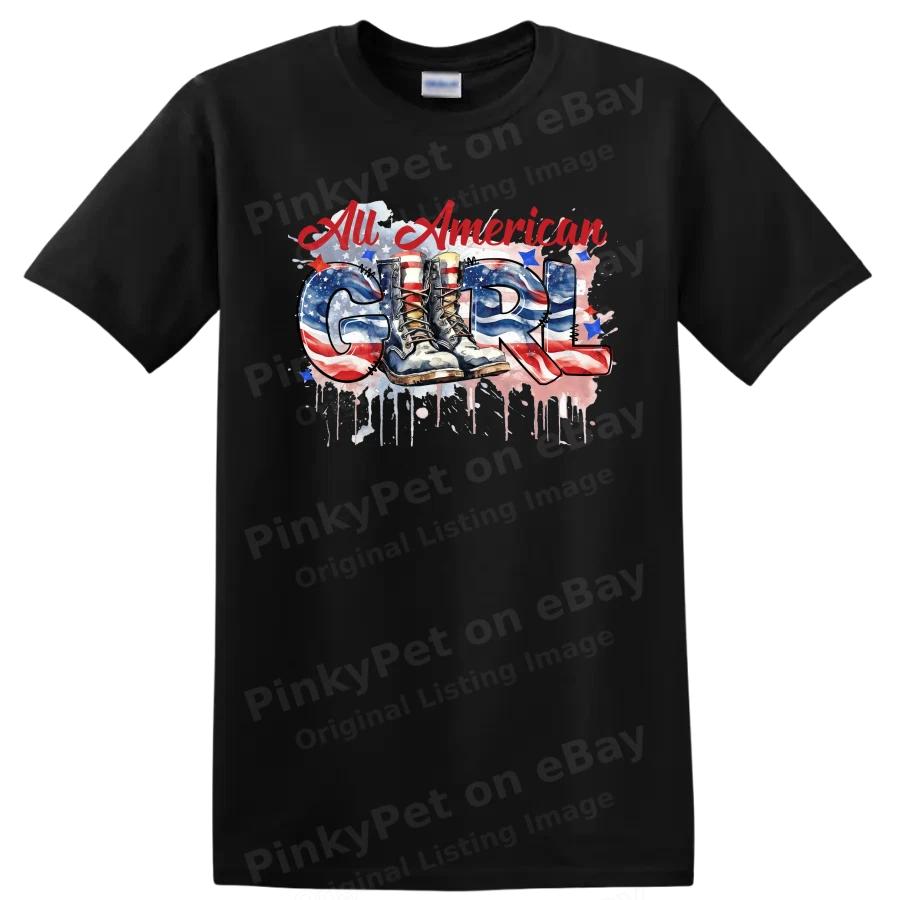 All American Girl Boots Patriotic T Shirt Graphic Tee for Women Casual Wear