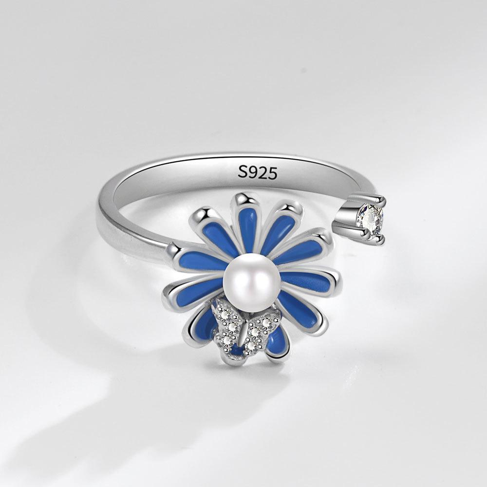 Adjustable Sunflower Butterfly Spinning Ring For Women Rotating Flower Band Fashion Jewelry Gift