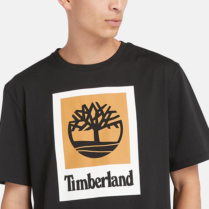 Timberland Черная футболка унисекс с коротким рукавом, круглым вырезом, принтом с геометрическим узором и логотипом в виде буквы A5QS2-001