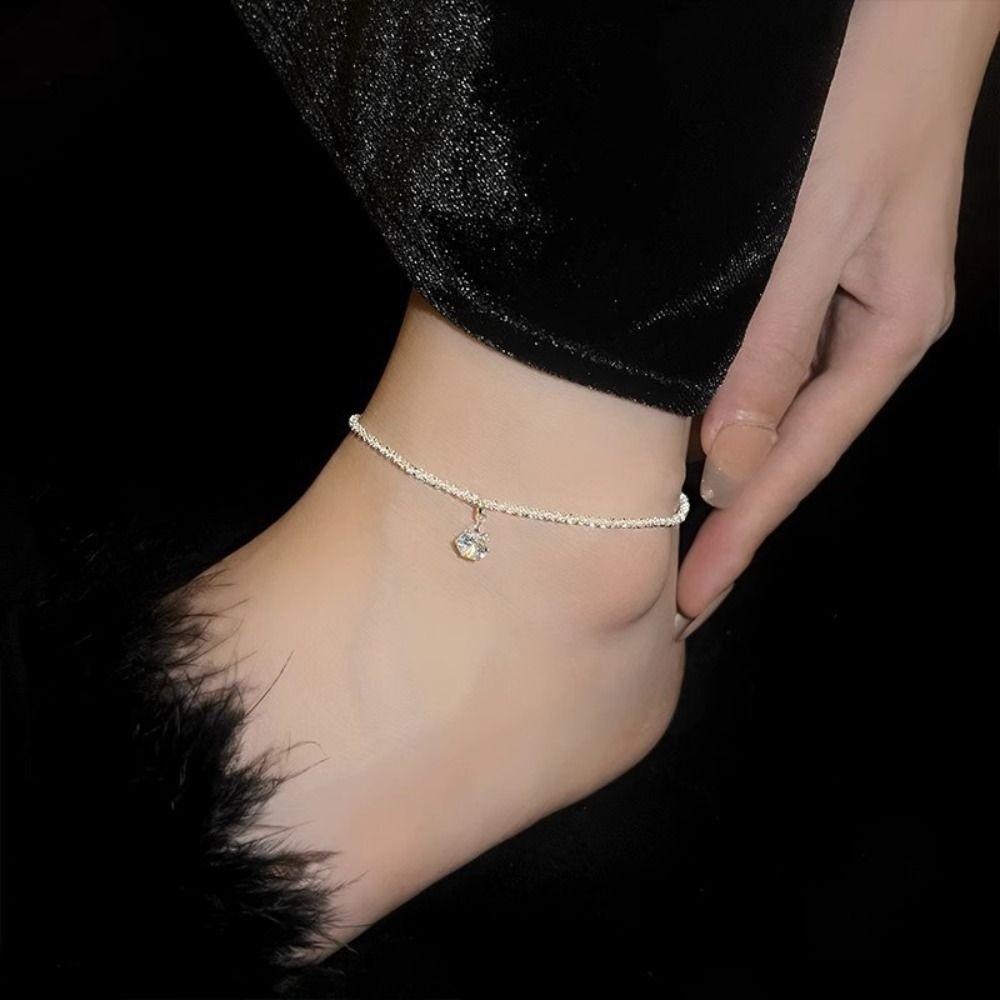 Gracile Sparkling Anklet Bracelet Solid Color Rhinestone Foot Chain Trendy Women Anklet Chain  Lady