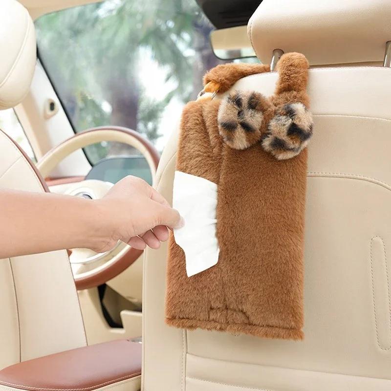 Car Tissue Bag Hanging Bag Leopard Print Bow Tissue Box Inside the Car Seat Tissue Bag Hanging Tissue Box Universal