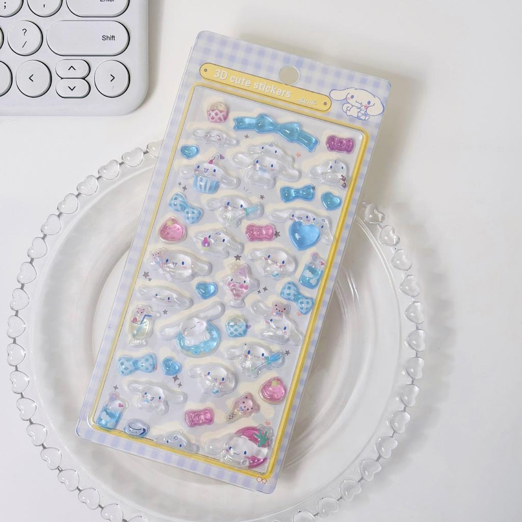 3D   Kuromi Cinnamoroll Stickers Cute Anime Transparent Jelly Crystal Decorative Sticker Note Phone Case DIY Toy