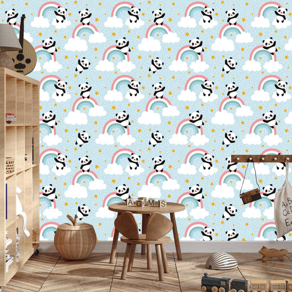 Pandas in the Rain Wallpaper for Living Room and Bedroom 50x1000