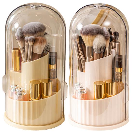 Вращающийся на 360 градусов органайзер для макияжа, пылезащитный держатель для кистей для макияжа с крышкой, прозрачный, большой вместимости, держатель для косметических ручек для туалетного столика, столешницы в ванной