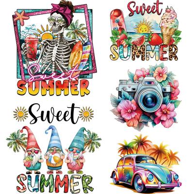 Летние солнечные термонакладки для одежды, пляжные автомобильные черепа, теплопередающие наклейки для одежды, Parches Ropa Diy, аппликация на одежду