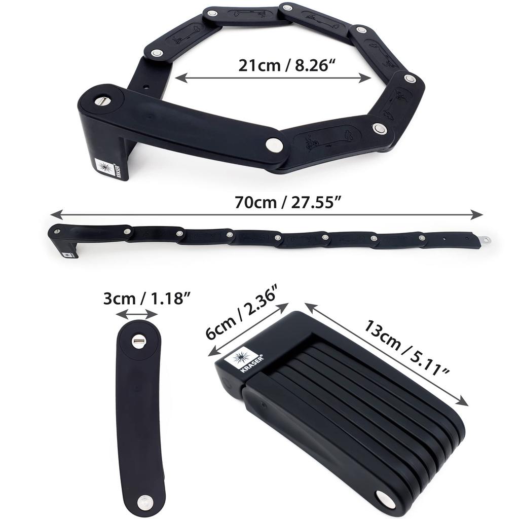KRASER KR7022B Bicycle Chain Foldable Bike Portable Motorcycle Lock Electric Scooter Piton with Bracket Bicycle Lock Helmet Saddle Safety Helmet Lock
