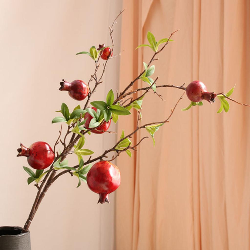 6-головая искусственная ветка граната со стеблем, поддельные фрукты для вазы, реалистичная искусственная ветка гранатового дерева для украшения
