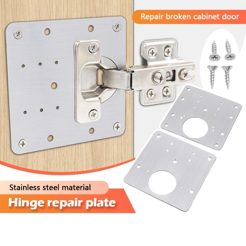 1 Set Stainless Steel Cabinet Door Hinges with Repair Plates and Screws