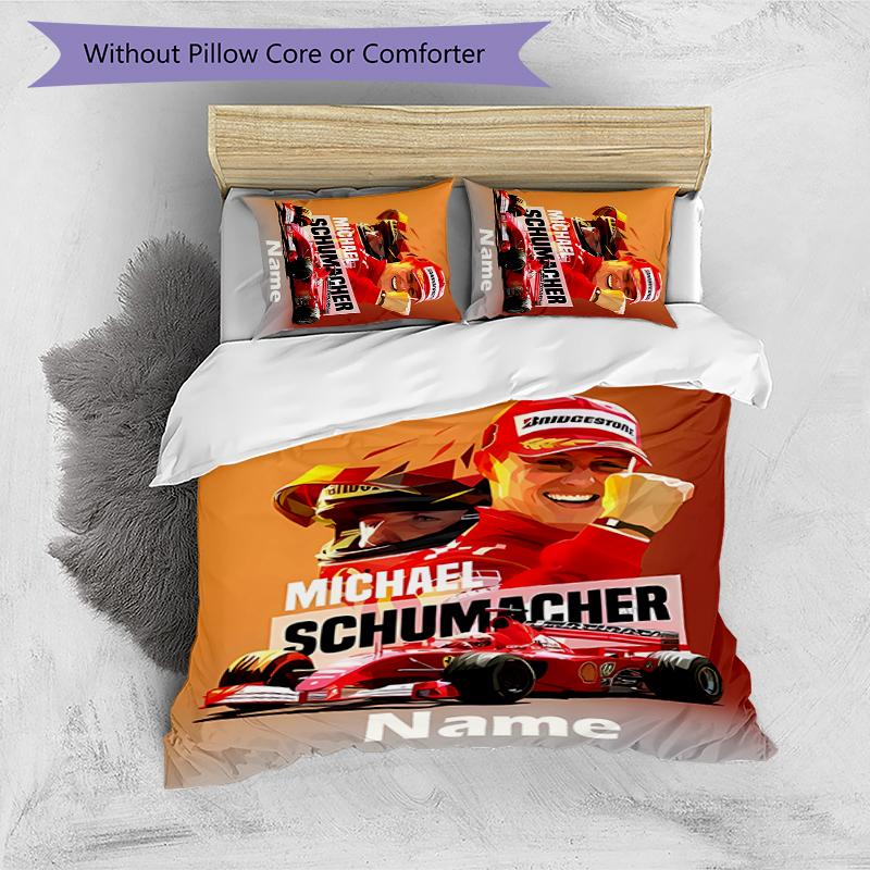 3pcs Custom Name Cartoon Michael Schumacher Bedding Set Duvet Cover Closure Includes 1 Duvet Cover & 2 Pillowcases for All Seasons Bedroom Decor