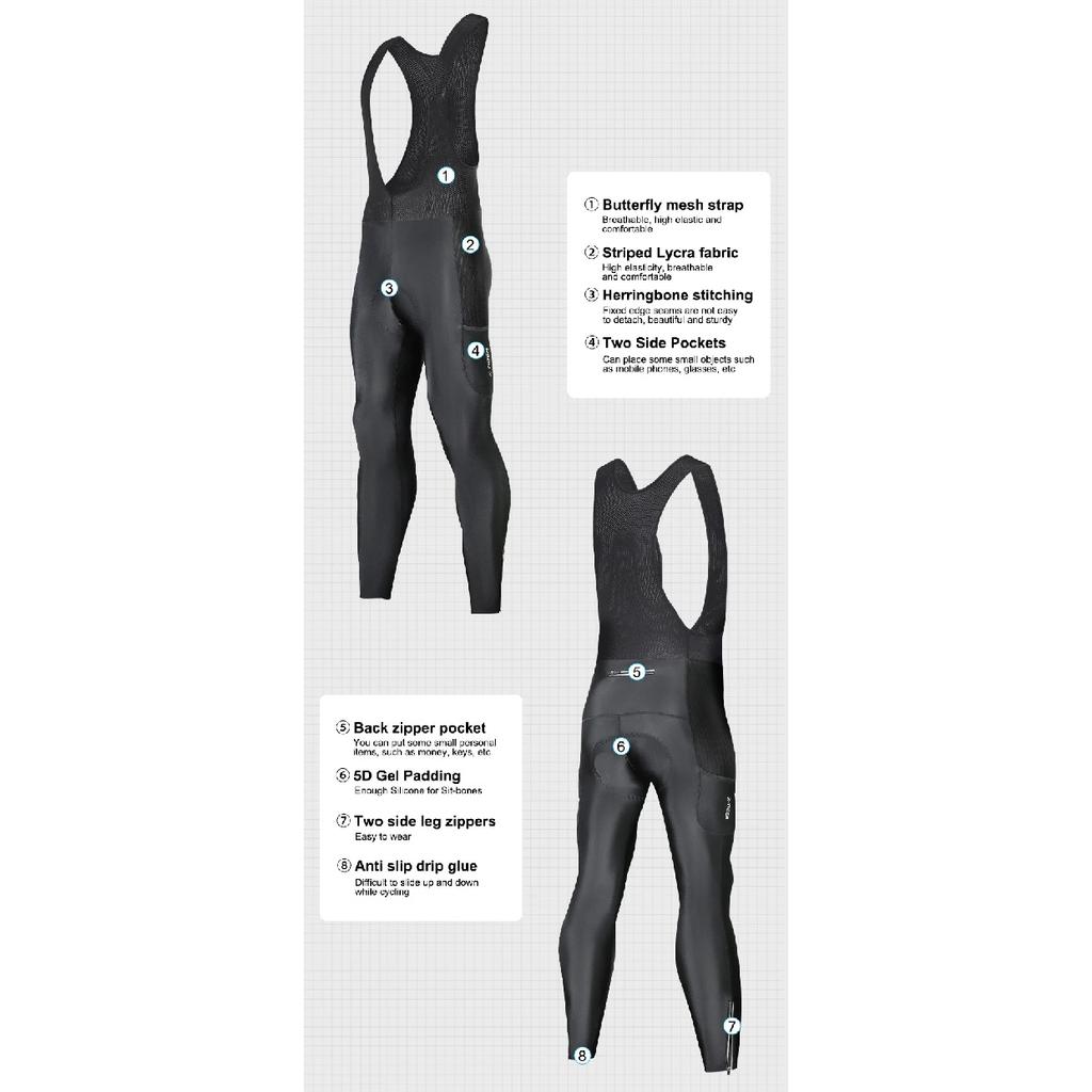 X-TIGER Men's Cycling Bib Pants Three Pockets Breathable Shock 5D gel Pad TMB Mountain Road Cycling Pants Cycling Equipment