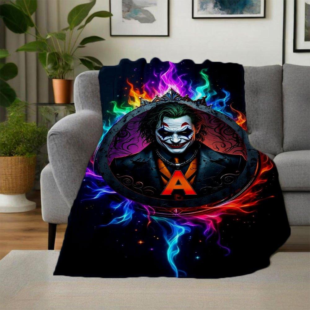 "Joker A Logo Colorful Flame Art Print Poster"Blanket Flannel Throw Blanket for Sofa, Bed, Travel, Camping, Office