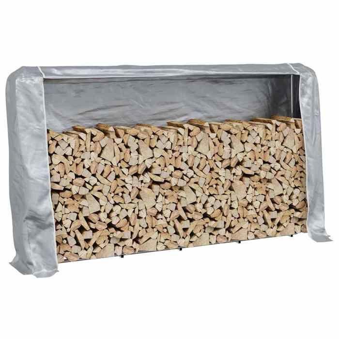 VidaXL Portant de bois de chauffage et housse de pluie acier galvanisé, stockage de bûches, porte-bûches de cheminée, 4100711